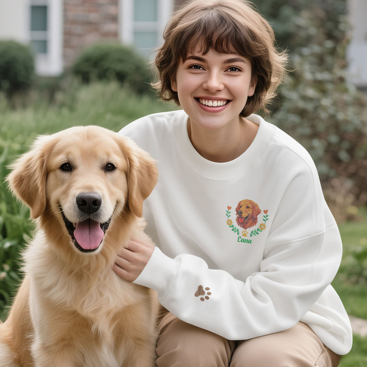 Custom Embroidered Style Pet Avatar Sweatshirt, Custom Dog Sweater, Personalized Pet Portrait Shirt