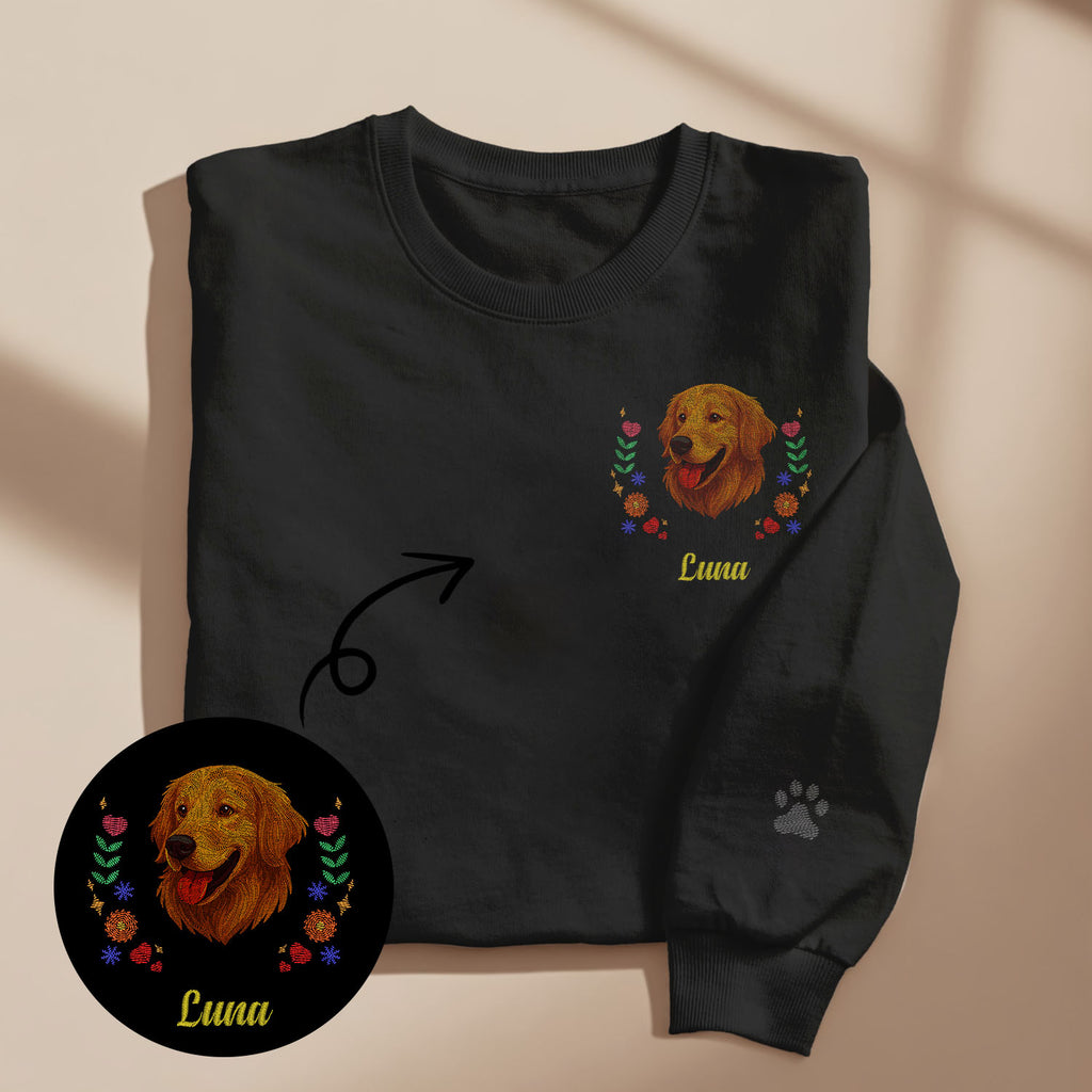Custom Embroidered Style Pet Avatar Sweatshirt, Custom Dog Sweater, Personalized Pet Portrait Shirt