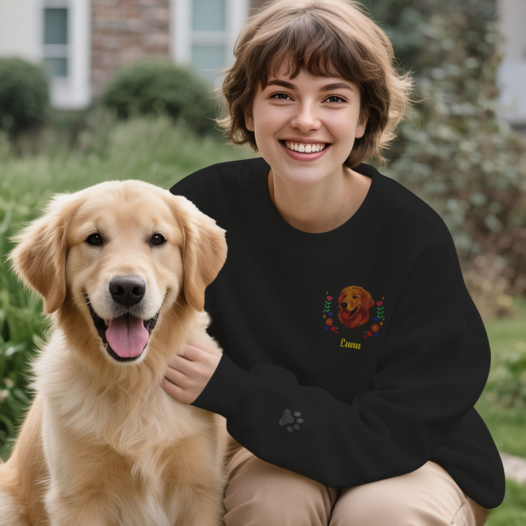 Custom Embroidered Style Pet Avatar Sweatshirt, Custom Dog Sweater, Personalized Pet Portrait Shirt