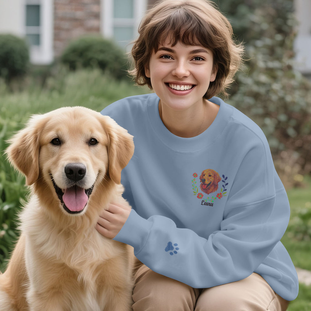 Custom Embroidered Style Pet Avatar Sweatshirt, Custom Dog Sweater, Personalized Pet Portrait Shirt