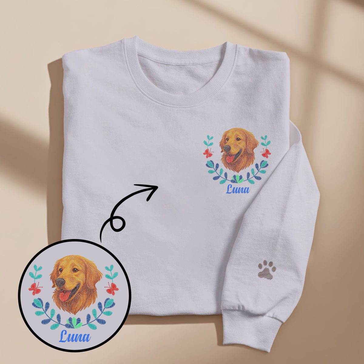 Custom Embroidered Style Pet Avatar Sweatshirt, Custom Dog Sweater, Personalized Pet Portrait Shirt
