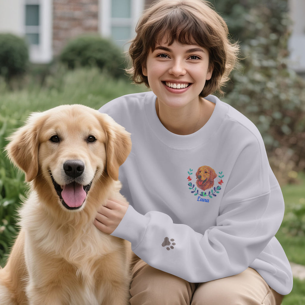 Custom Embroidered Style Pet Avatar Sweatshirt, Custom Dog Sweater, Personalized Pet Portrait Shirt