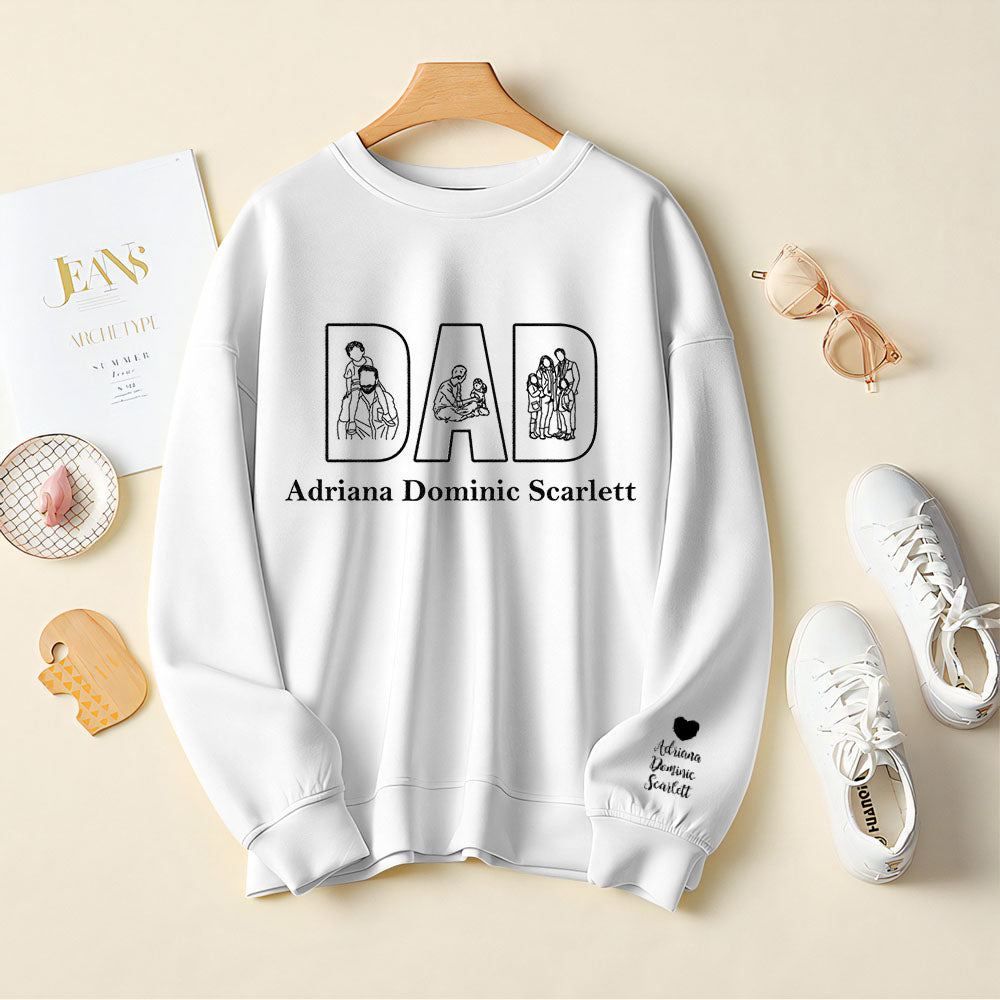 Custom Photo Embroidery Sweatshirt Custom Line Painting Sweatshirt Unique Gift For Dad Father's Day Gift