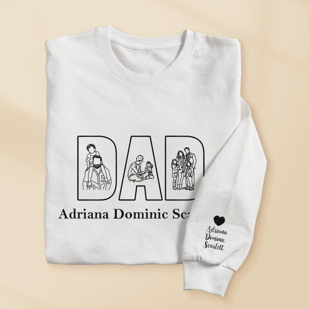 Custom Photo Embroidery Sweatshirt Custom Line Painting Sweatshirt Unique Gift For Dad Father's Day Gift