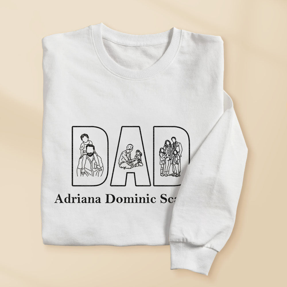 Custom Photo Embroidery Sweatshirt Custom Line Painting Sweatshirt Unique Gift For Dad Father's Day Gift