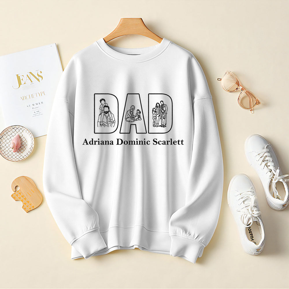 Custom Photo Embroidery Sweatshirt Custom Line Painting Sweatshirt Unique Gift For Dad Father's Day Gift