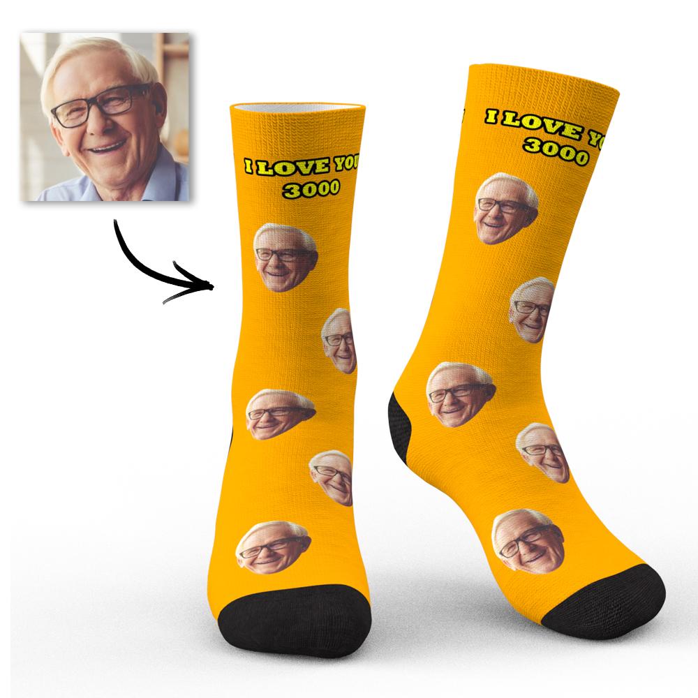 Custom Face Socks I Love You 3000 with Your Text 3D Preview Perfect Gift For Father's Day