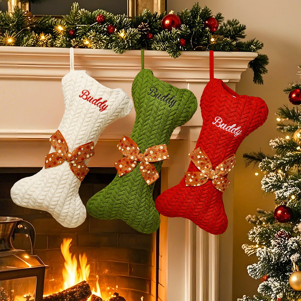 Personalized Dog Bone Christmas Stockings with Name Gift for Puppy Lovers