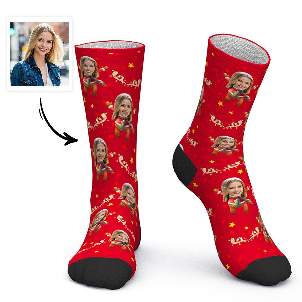 Custom Face Socks Personalized Photo Socks Christmas Gift - Christmas Elk