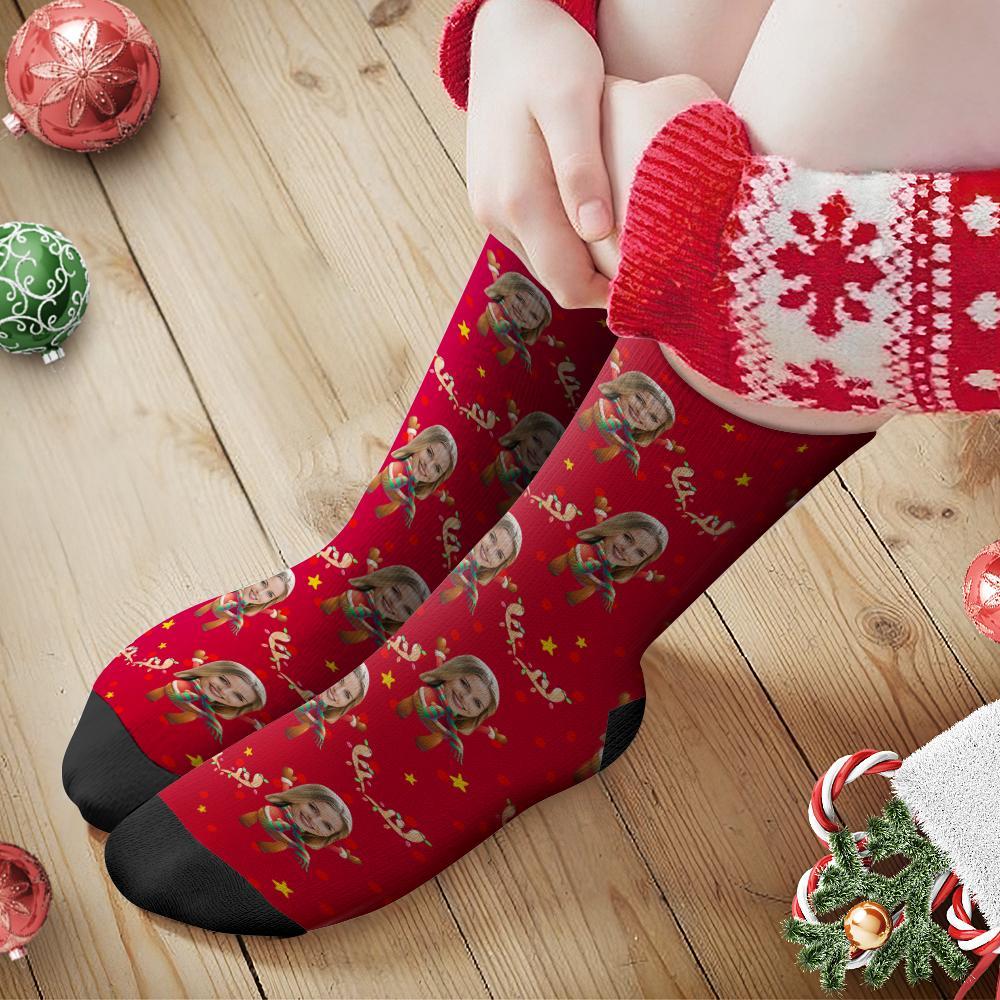 Custom Face Socks Personalized Photo Socks Christmas Gift - Christmas Elk