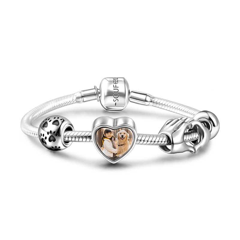 Personalize Your Charm Paw Print And Hearts Bracelet Included