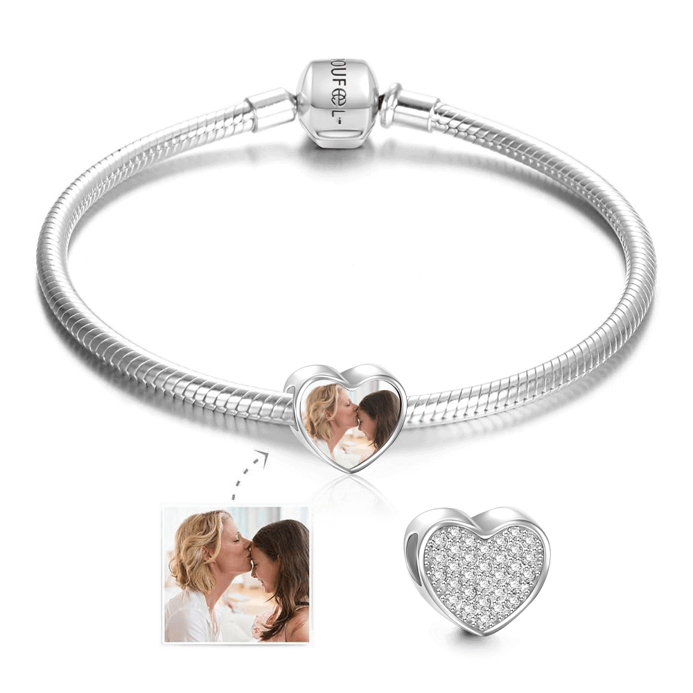 Heart Personalized Photo Charm Bracelet Platinum Plated Copper