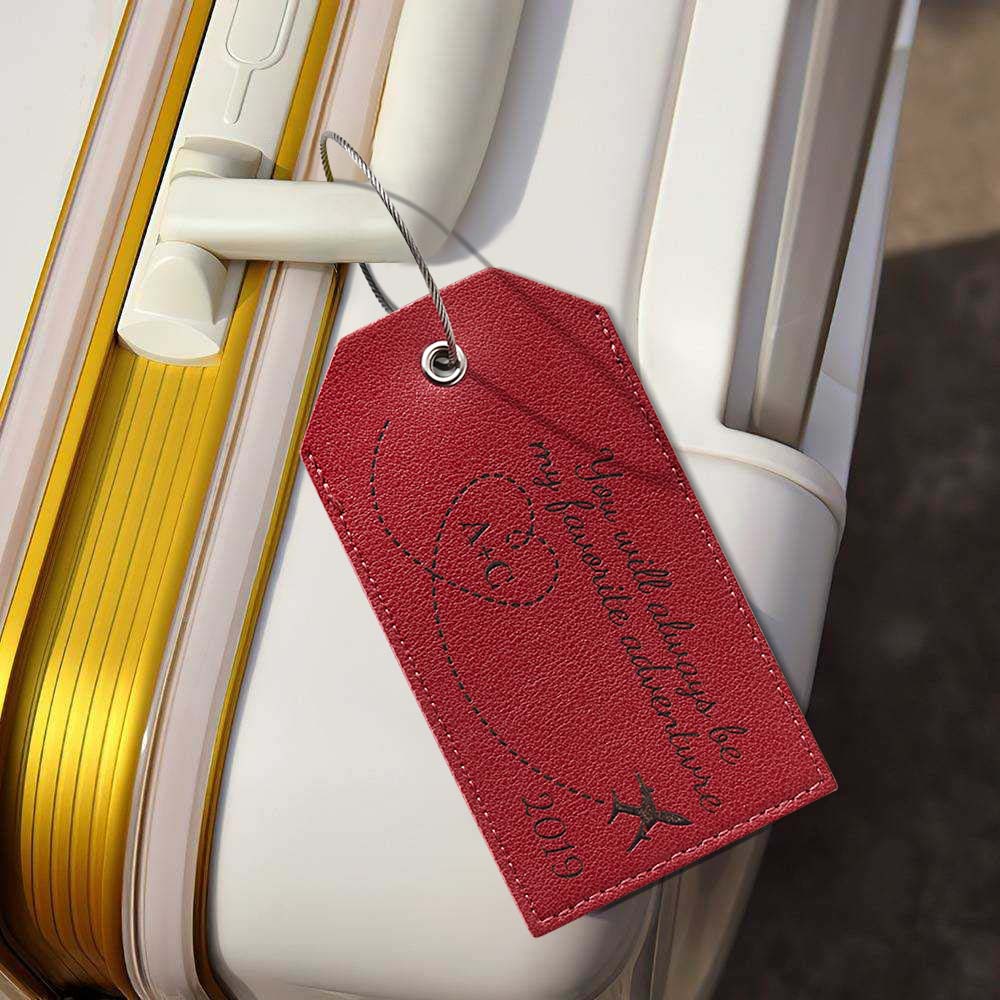 Personalized Engraved Leather Luggage Tag Creative Airplane Path Design Keychain Anniversary Gift