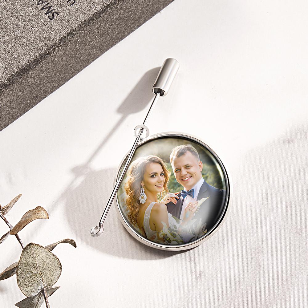 Custom Photo Lapel Pin With Text Retro Brooch Gift For Man