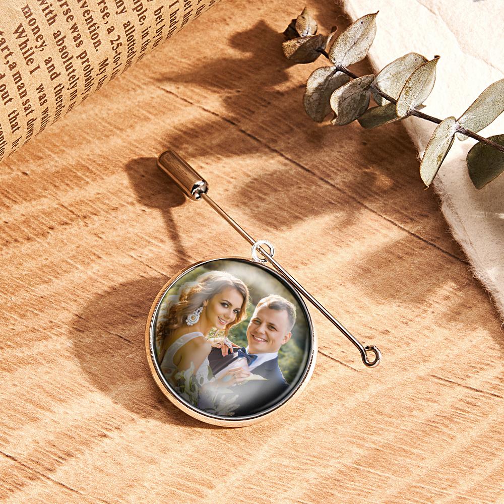 Custom Photo Lapel Pin With Text Retro Brooch Gift For Man