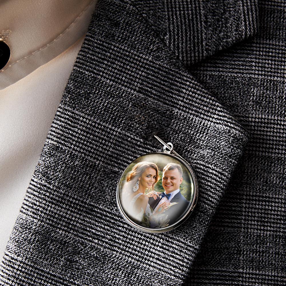 Custom Photo Lapel Pin With Text Retro Brooch Gift For Man