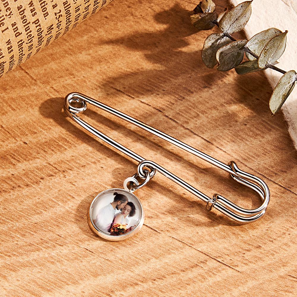 Custom Photo Lapel Pin With Circle Pendant Unique Brooch Gift For Man