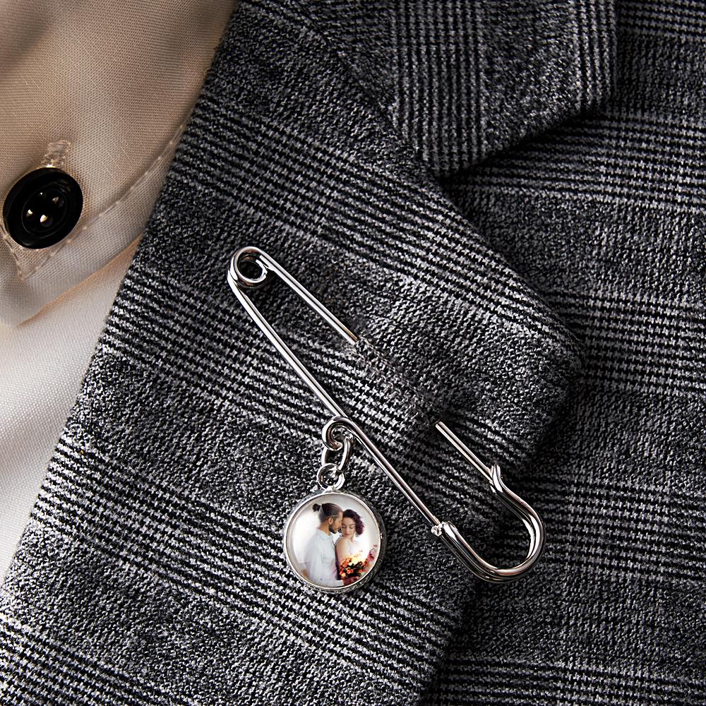 Custom Photo Lapel Pin With Circle Pendant Unique Brooch Gift For Man