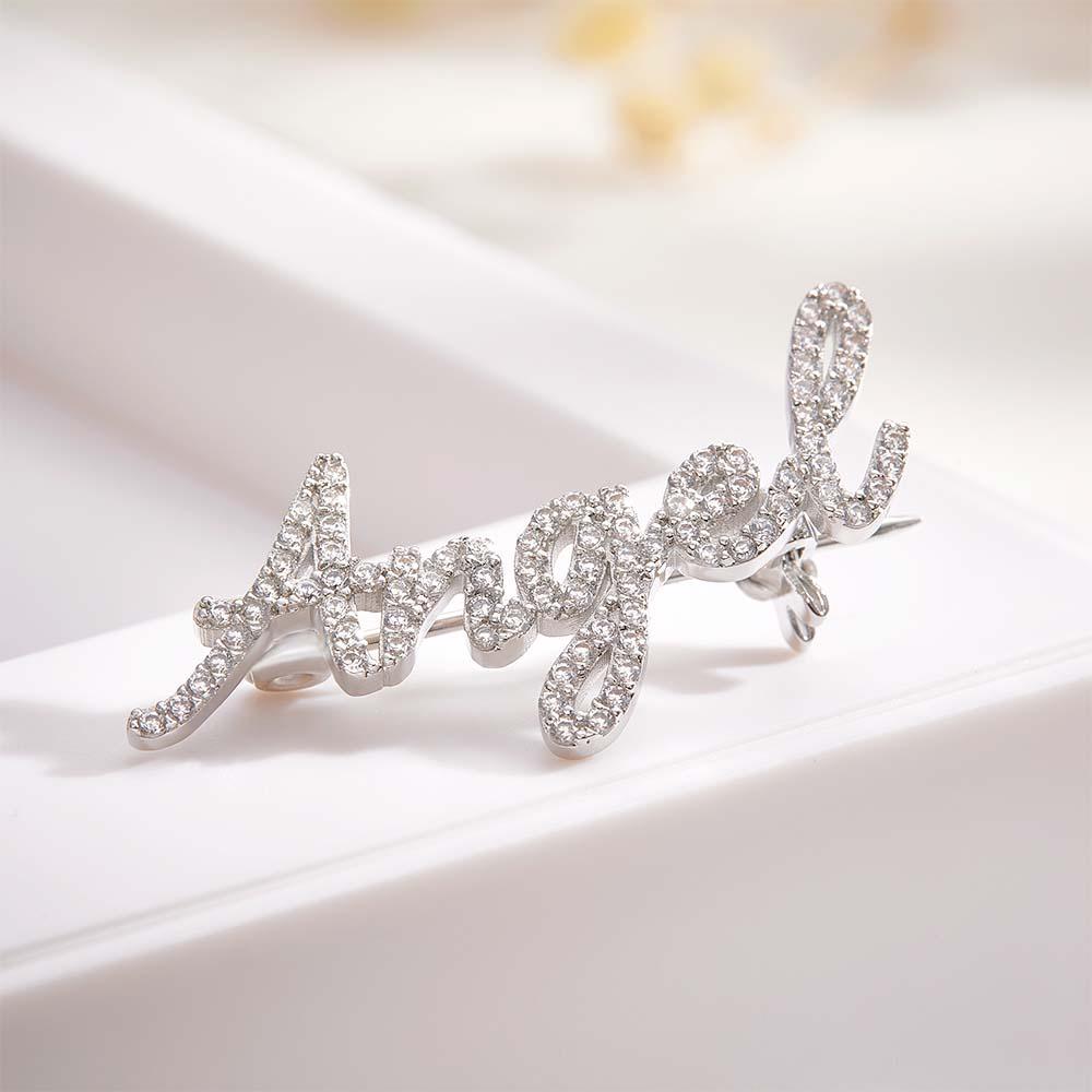 Custom Name Diamond Lapel Pin Fashion Exquisite Brooch Gift For Woman