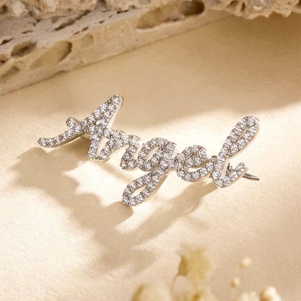 Custom Name Diamond Lapel Pin Fashion Exquisite Brooch Gift For Woman