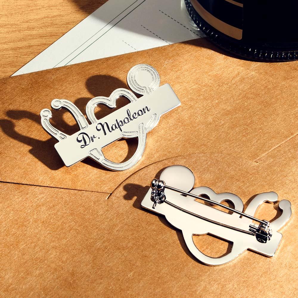 Custom Engraved Stethoscope Shaped Brooch Personalized Gifts for Doctors and Nurses