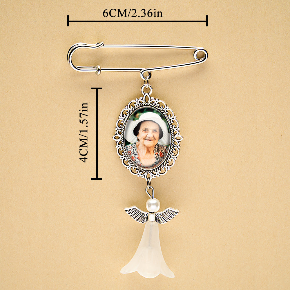 Personalized Angel Wings Pin Brooch Wedding Bouquet Photo Charm Wedding Memorial Gift for Bride