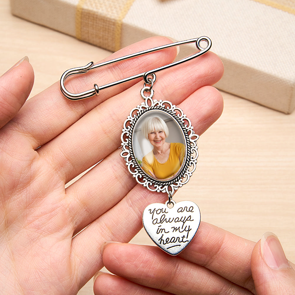 Personalized Angel Wings Pin Brooch Wedding Bouquet Photo Charm Wedding Memorial Gift for Bride
