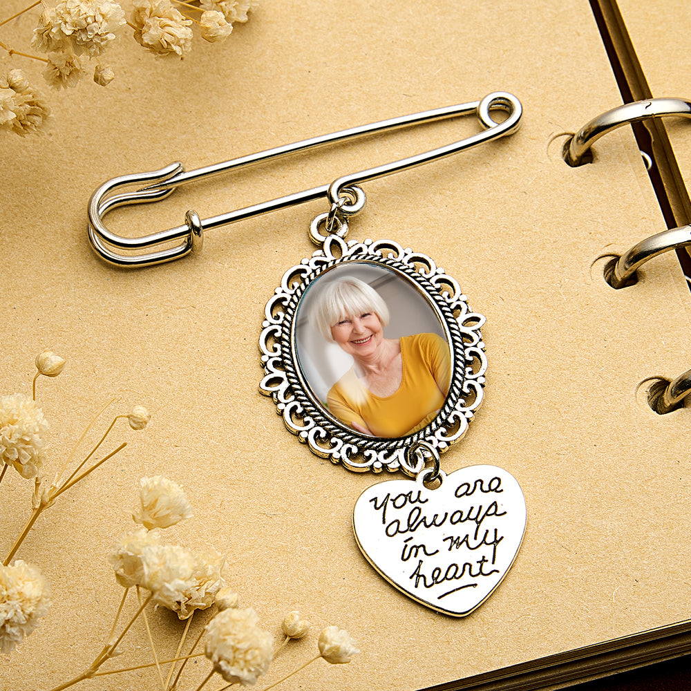 Personalized Angel Wings Pin Brooch Wedding Bouquet Photo Charm Wedding Memorial Gift for Bride