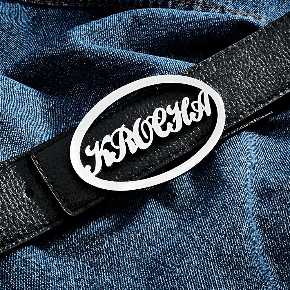 Custom Oval Frame Name Belt Buckle with Free Belt Gift For Him