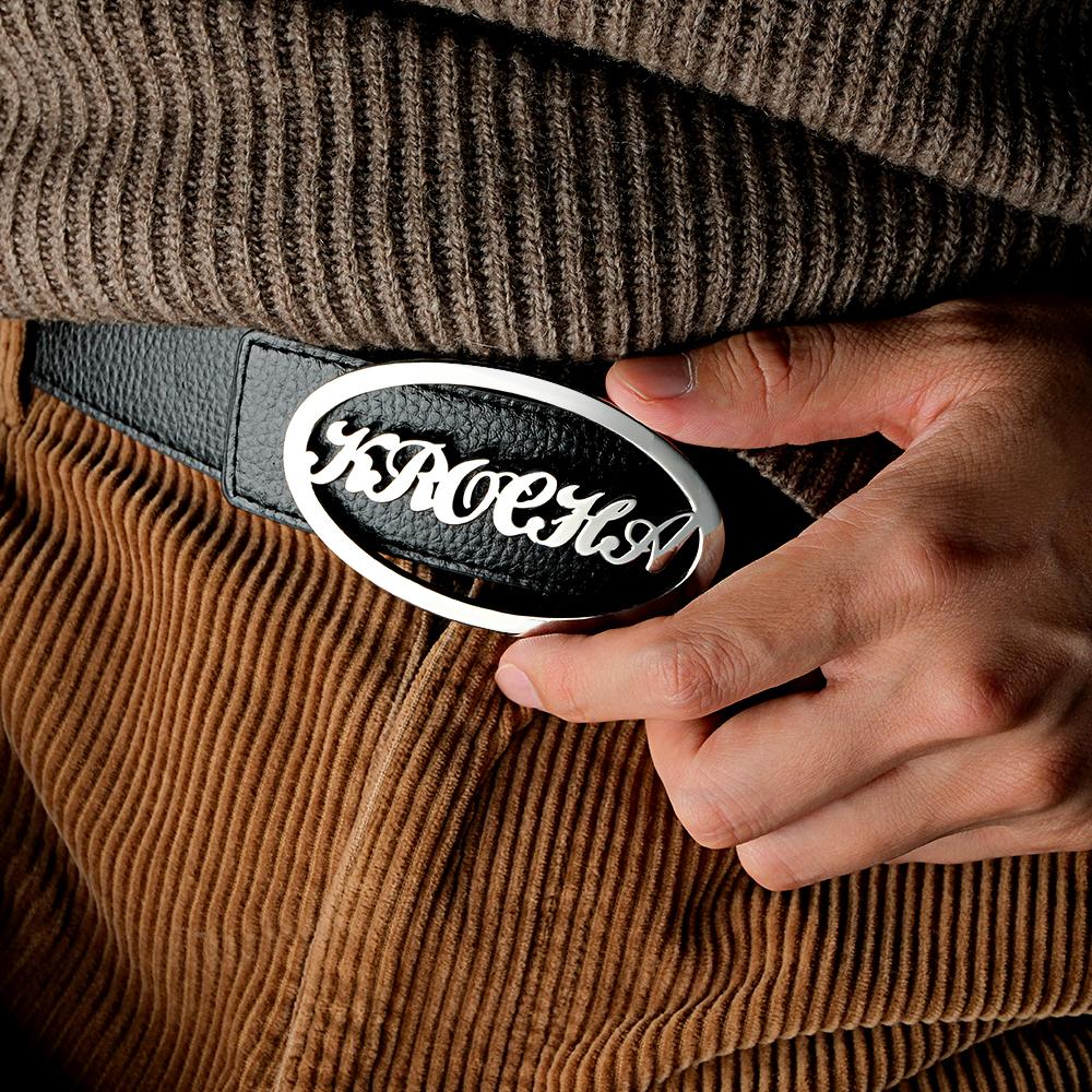 Custom Oval Frame Name Belt Buckle with Free Belt Gift For Him