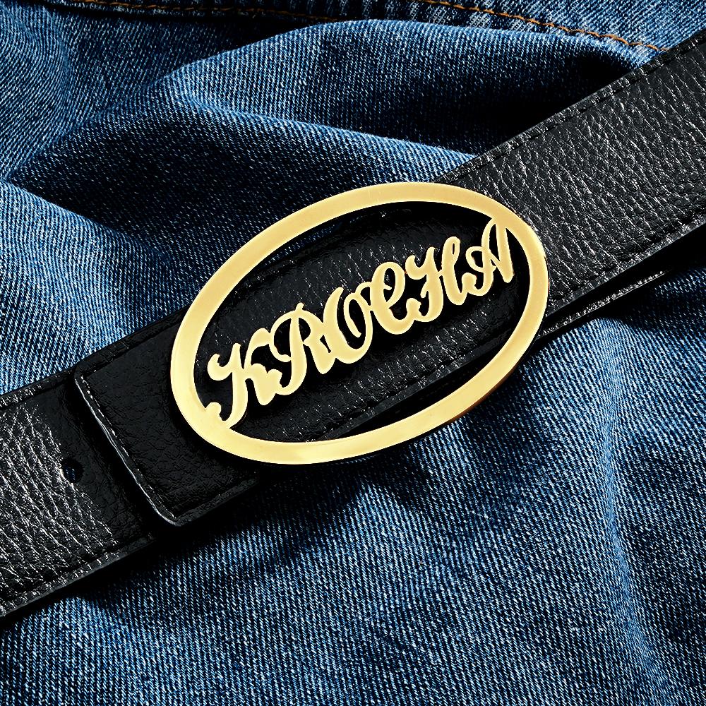 Custom Oval Frame Name Belt Buckle with Free Belt Gift For Him