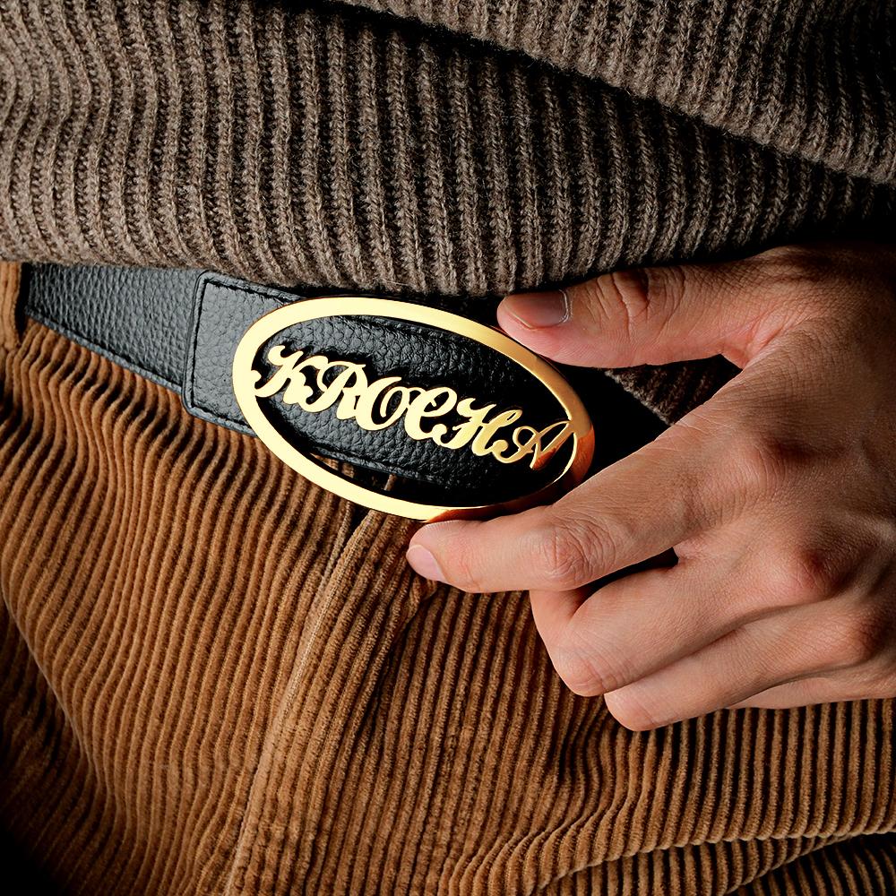 Custom Oval Frame Name Belt Buckle with Free Belt Gift For Him