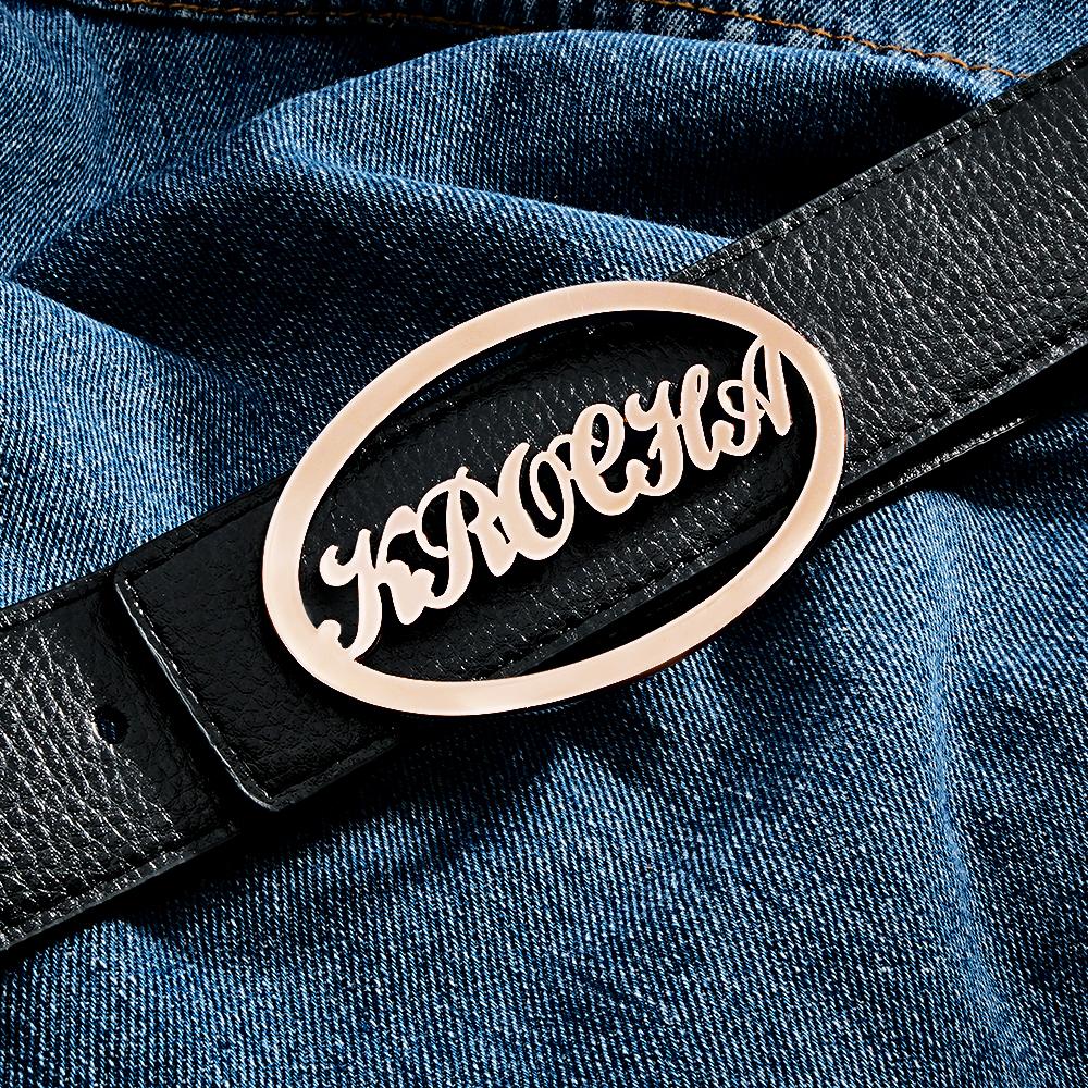 Custom Oval Frame Name Belt Buckle with Free Belt Gift For Him
