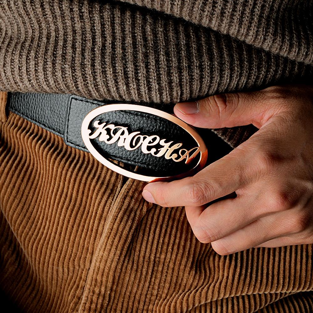 Custom Oval Frame Name Belt Buckle with Free Belt Gift For Him
