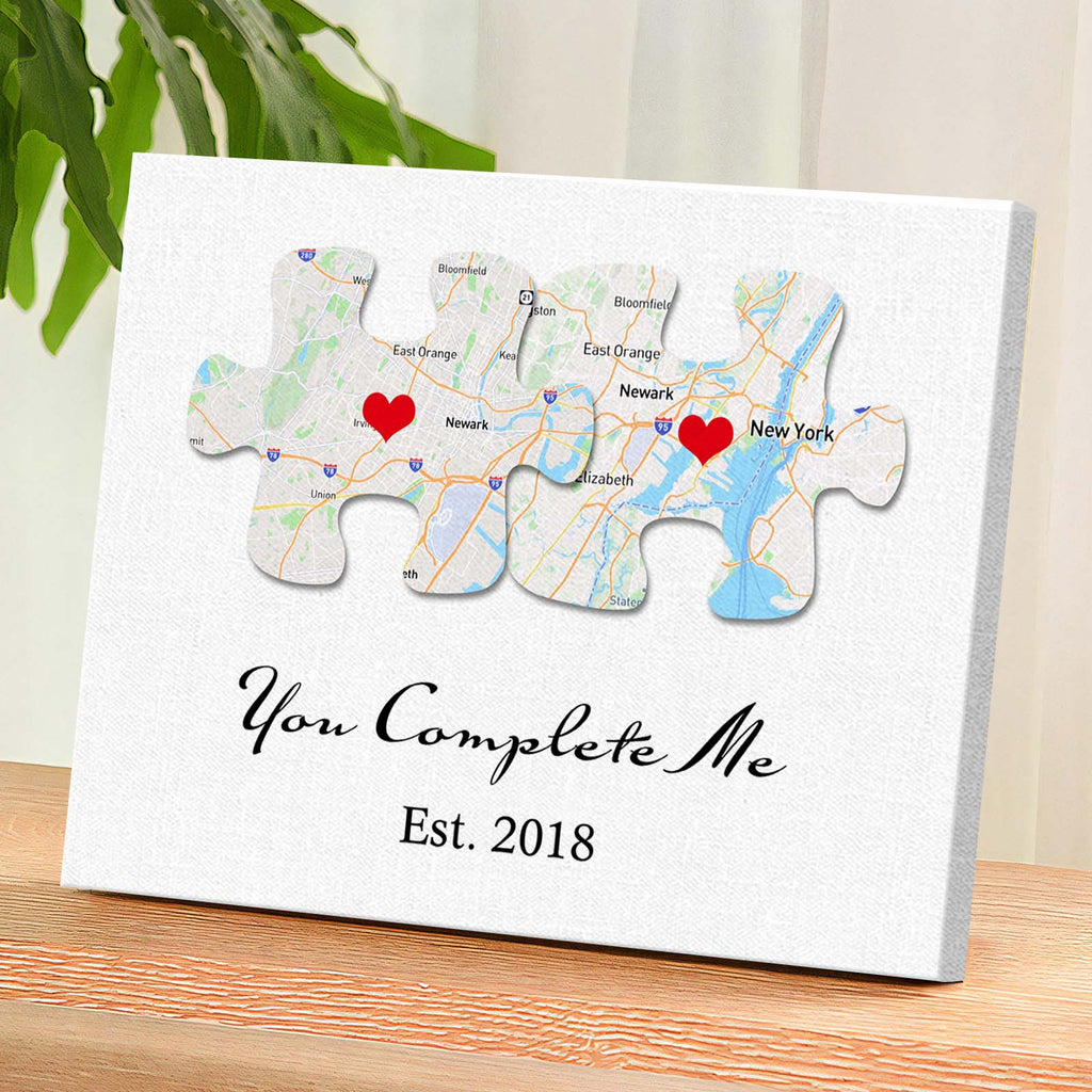 Custom Text and Map You Complete Me Canvas Print Personalized Wall Decor Gift for Couple