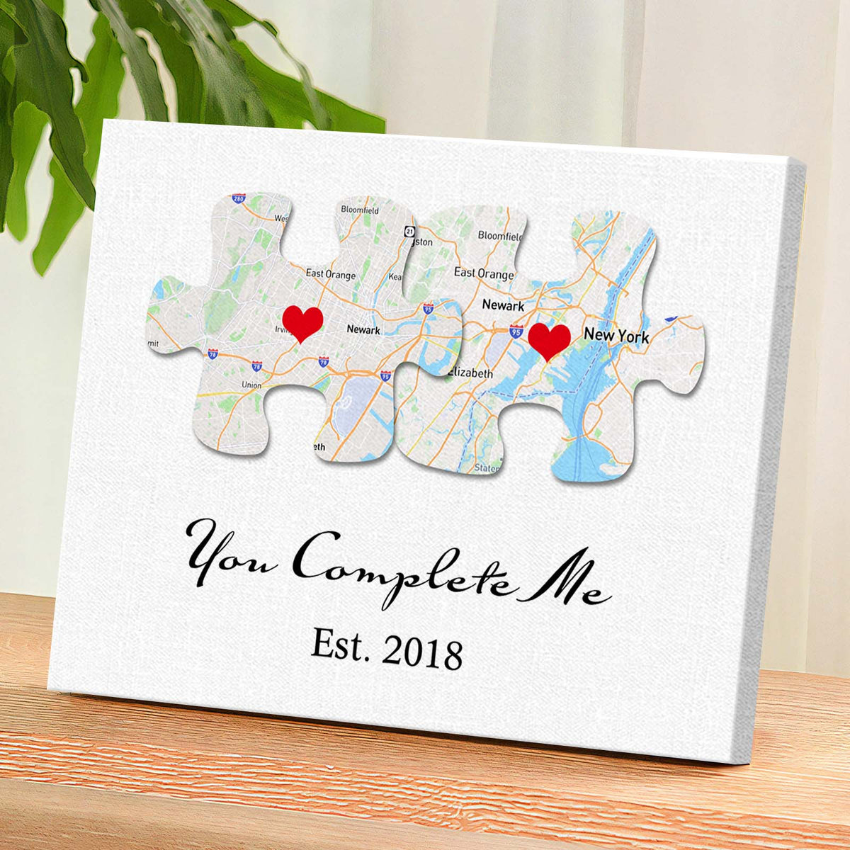Custom Text and Map You Complete Me Canvas Print Personalized Wall Decor Gift for Couple