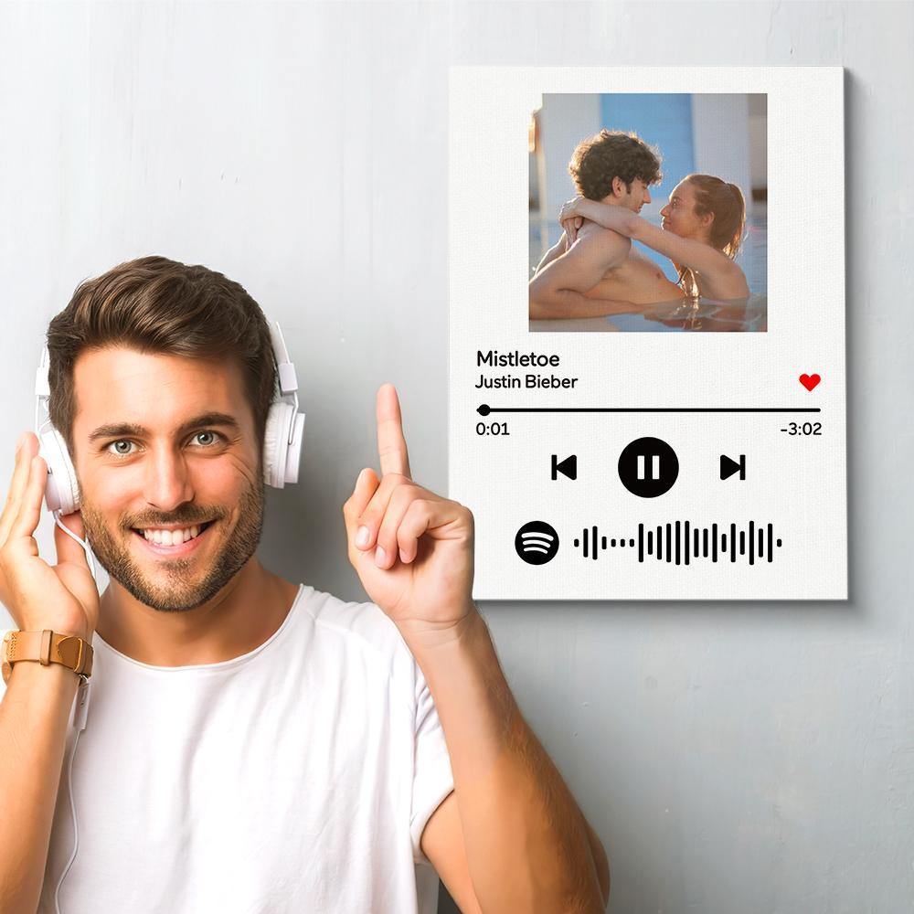 Spotify Code Canvas Wall Art Canvas Photo Oil Painting, Scannable Custom Music Song Gifts for Couple 11.8in*15.7in (30*40cm) Canvas Only