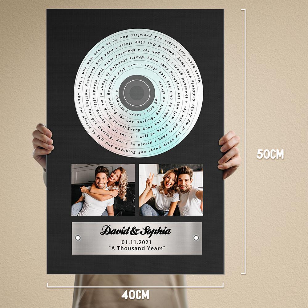 Custom Song Lyrics, Upload Photo, 2 Pictures, Personalized Text Vinyl Record Canvas
