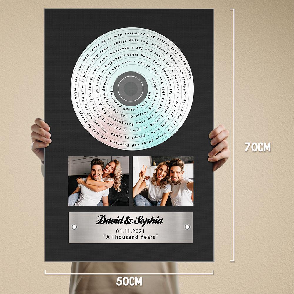 Custom Song Lyrics, Upload Photo, 2 Pictures, Personalized Text Vinyl Record Canvas