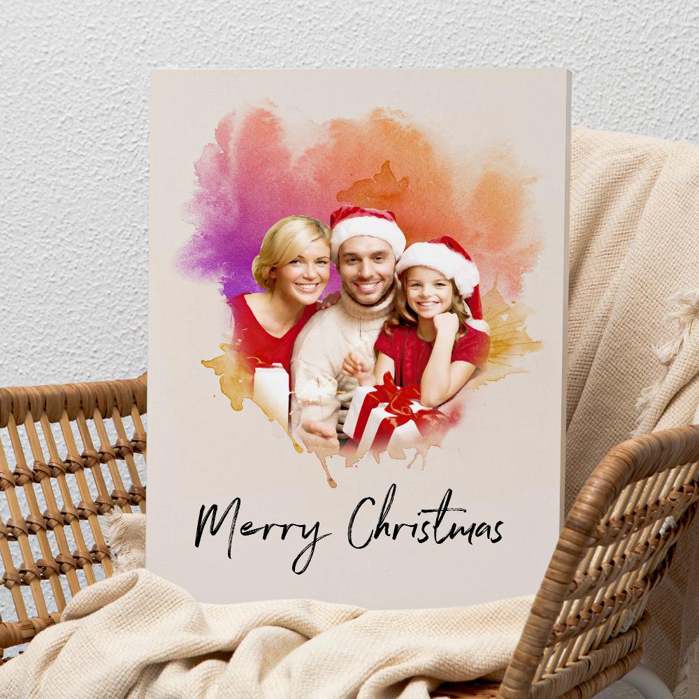 Custom Wall Art Watercolor Photo Aquarelle Oil Painting Frameless Gift For Family Christmas Gift