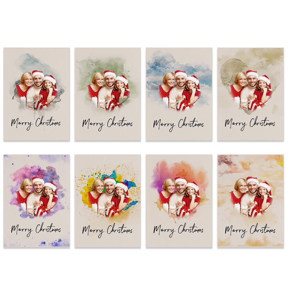 Custom Wall Art Watercolor Photo Aquarelle Oil Painting Frameless Gift For Family Christmas Gift