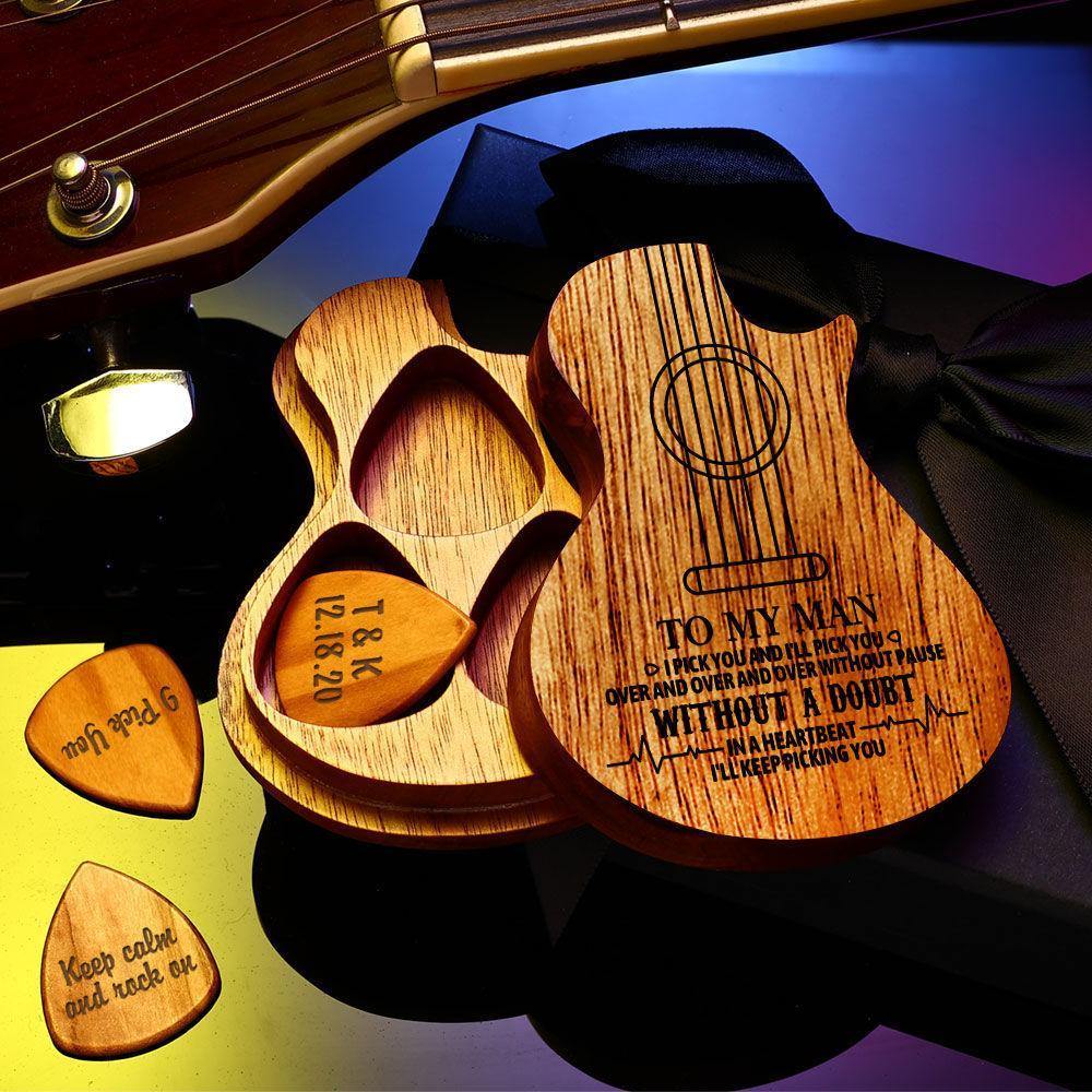 Guitar Wood Picks Box Guitar-shaped Picks Box Plectrum Container 3PCS Guitar Pick