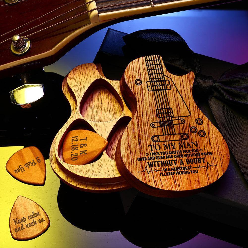Guitar Wood Picks Box Guitar-shaped Picks Box Plectrum Container 3PCS Guitar Pick