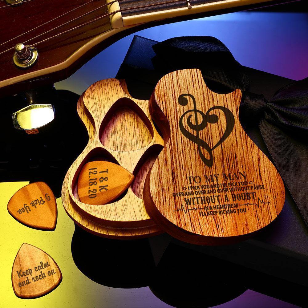 Guitar Wood Picks Box Guitar-shaped Picks Box Plectrum Container 3PCS Guitar Pick