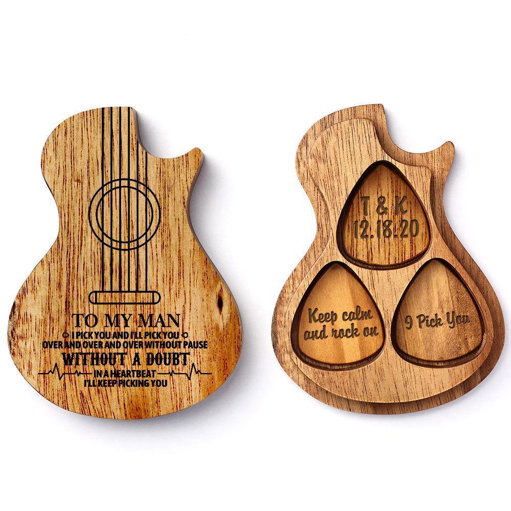 Guitar Wood Picks Box Guitar-shaped Picks Box Plectrum Container 3PCS Guitar Pick