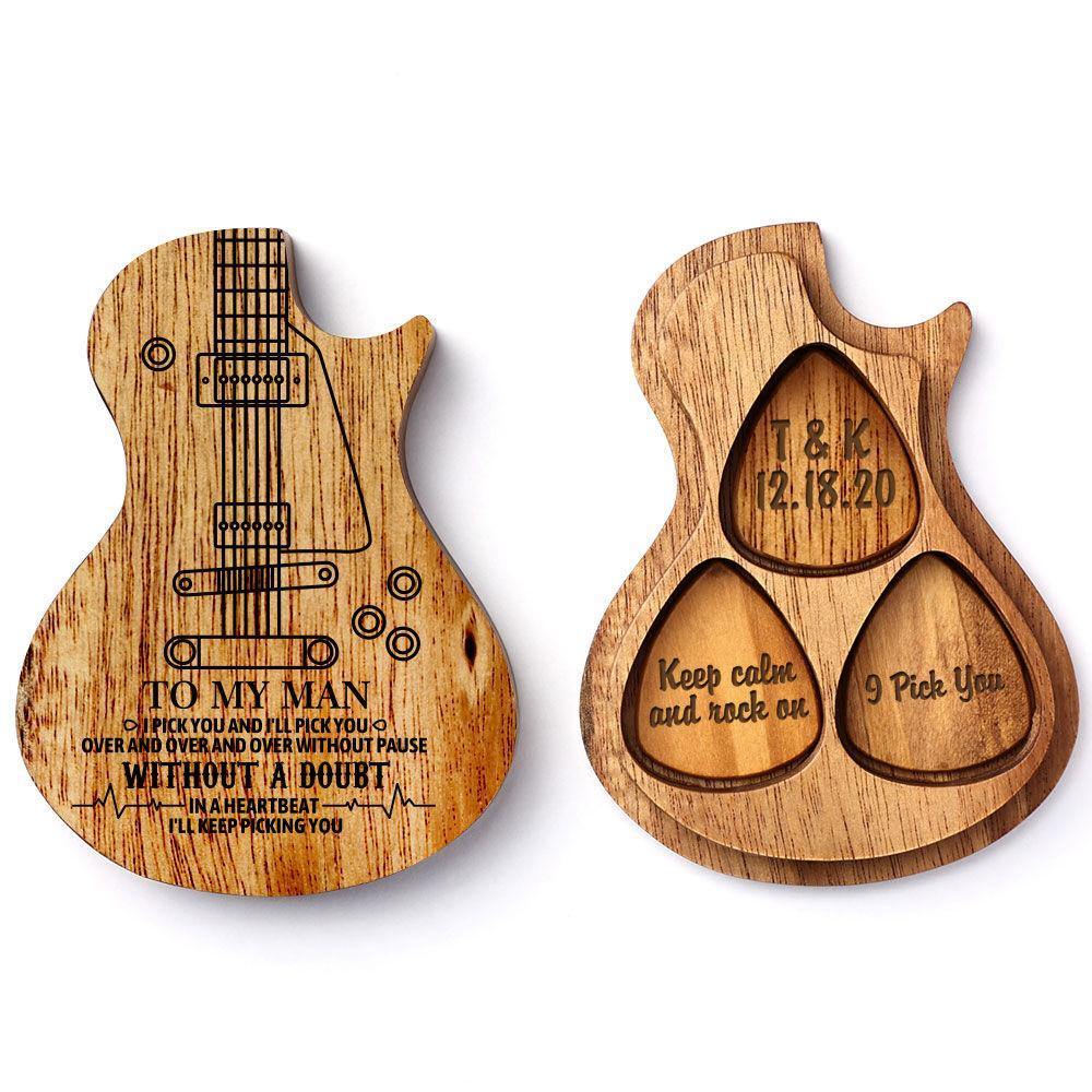 Guitar Wood Picks Box Guitar-shaped Picks Box Plectrum Container 3PCS Guitar Pick