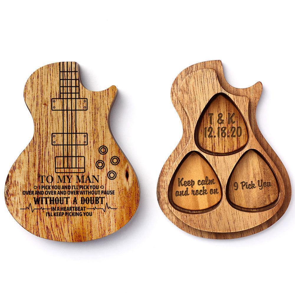 Guitar Wood Picks Box Guitar-shaped Picks Box Plectrum Container 3PCS Guitar Pick