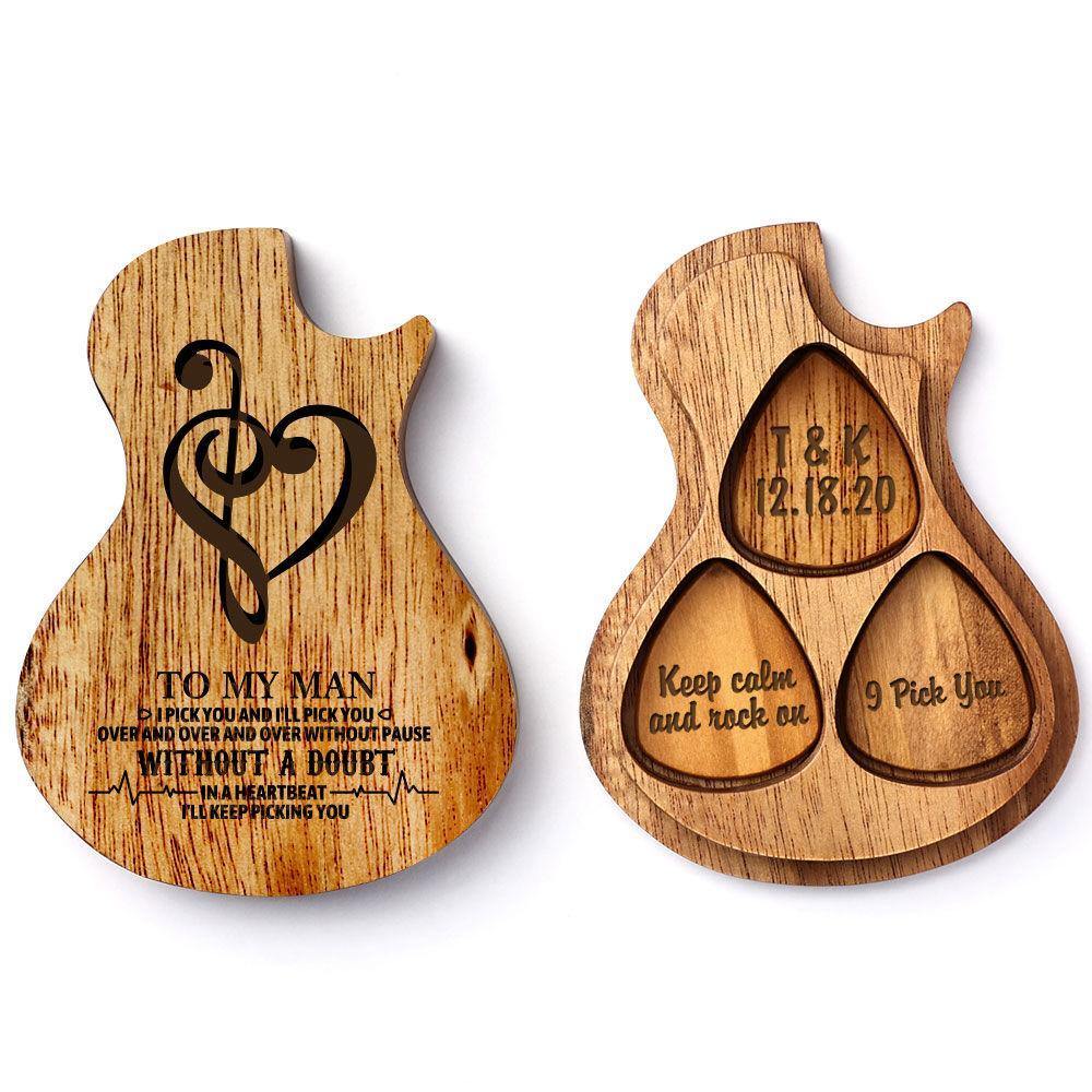 Guitar Wood Picks Box Guitar-shaped Picks Box Plectrum Container 3PCS Guitar Pick