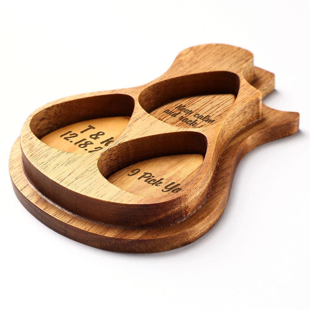 Guitar Wood Picks Box Guitar-shaped Picks Box Plectrum Container 3PCS Guitar Pick