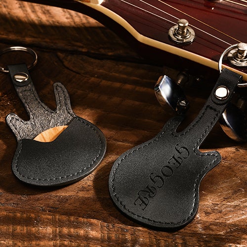 Custom Engraved Guitar Pick Holder Guitar Shape - Brown
